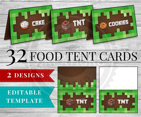 Free Printable Food Tent Cards Minecraft
