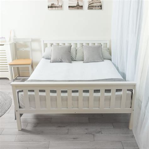 Home Treats Double Bed In White 46ft Solid Wooden Frame Perfect For
