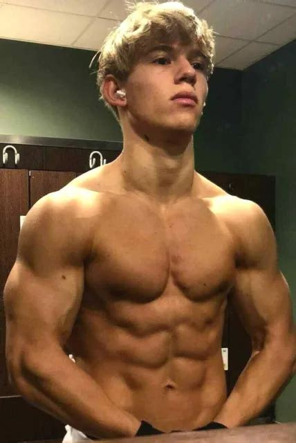 Shirtless Male Muscular Gym Jock Flexing Jock Hunk Locker Room Photo