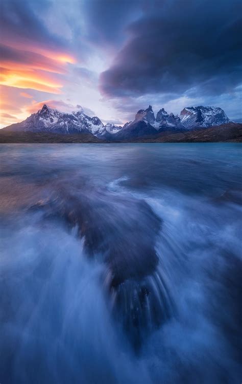 Stormy Lakeside View With Glowing Lenticular Clouds At Sunset Torres
