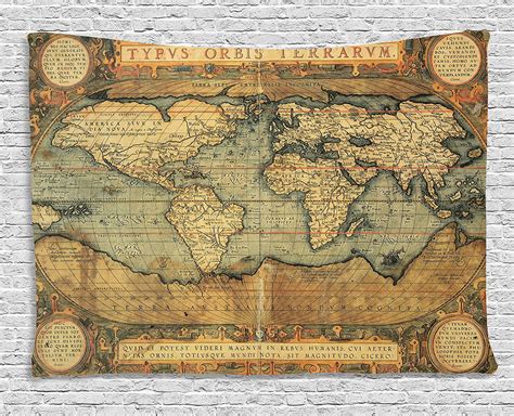World Map Tapestry By Ancient Old Chart Vintage Reproduction Of 16th