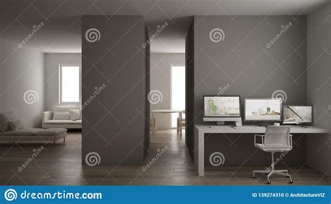 Small Apartment With Parquet Floor Home Workplace With Corner Desk In