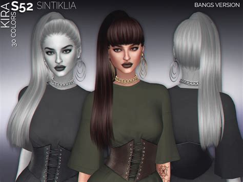 The Sims Resource Hair S52 Kira With Bangs By Sintiklia Sims 4 Hairs