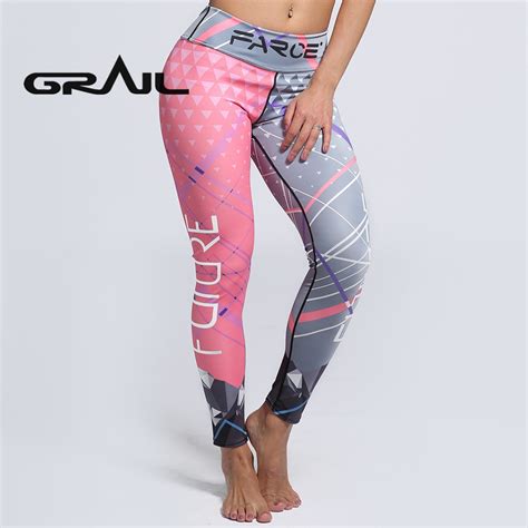 Women Pink Grey Cute Yoga Leggings Stripe Geometry Printed Leggings