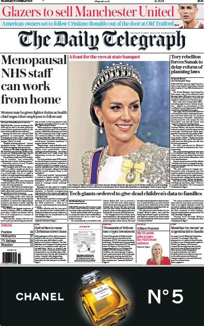 The Daily Telegraph UK Front Page For 23 November 2022 Paperboy