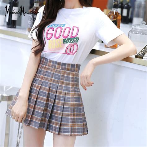 Harajuku Schoolgirl Streetwear Short Plaid Mini Skirt Women Summer 2018