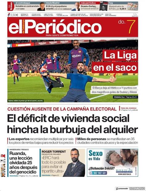 El Periódico De Cataluña 7 De Abril De 2019 Soccer Field Baseball