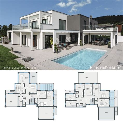 Die designer villa ist ein traumhaus und blickfang konstruiert aus modularen bauelementen. Moderne Villa im Bauhausstil mit Flachdach, Garage & Pool ...