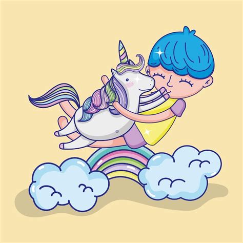 Premium Vector Boy And Unicorn Cute Cartoons