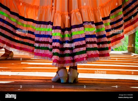 Woman Dancing Baile Folklorico El Rancho De Las Golondrinas Santa Fe New Mexico Usa Stock