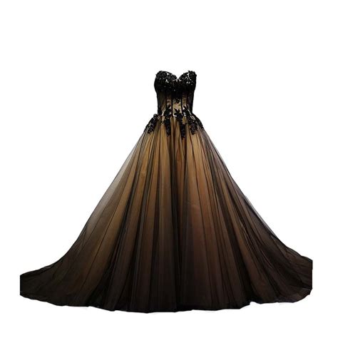 Kivary Sweetheart Black Tulle Gold Lace Corset Ball Gown Gothic Prom