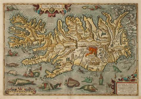 ortelius abraham the famous map of iceland with sea monsters in superb original colour altea