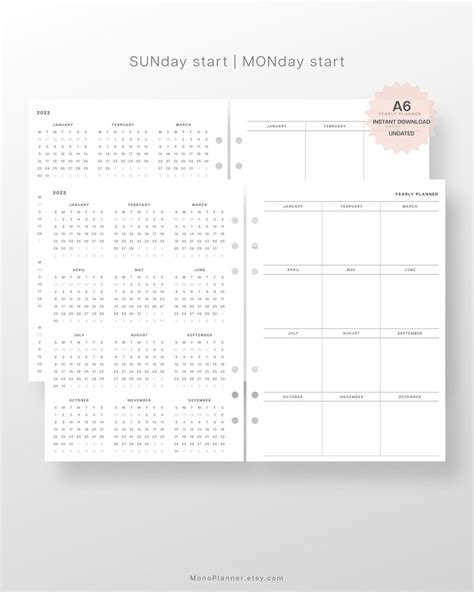 2023 A6 Calendar Printable Planner Inserts 2023 Year At A Etsy Ireland