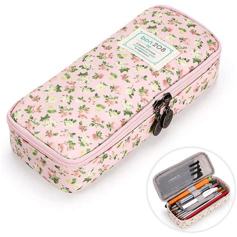 Retro Floral Pencil Case With Compartments Large Capacity Waterproof