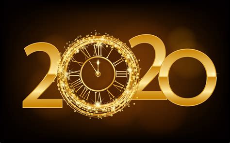 Happy New Year 2020 Orologio Doro Splendente Scarica Immagini