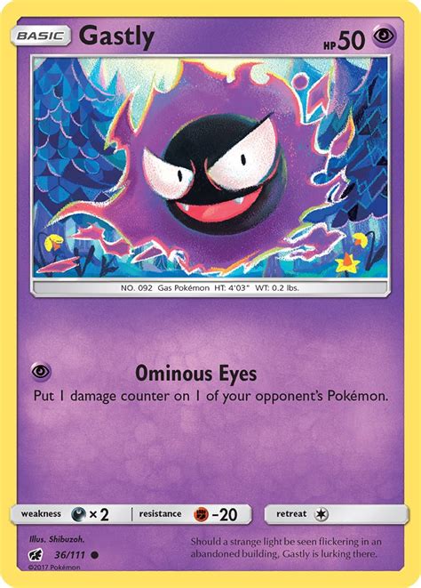 Gastly has no true form, due to 95% of its body being poisonous gas, with the other 5% believed to be made up of the souls of those who died from the gas. Gastly (Crimson Invasion CIN 36) — PkmnCards