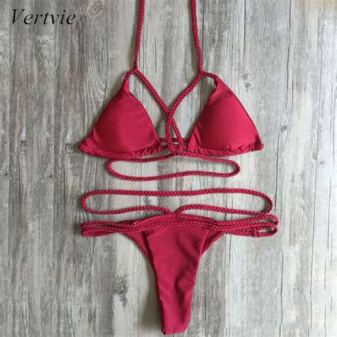 Vertvie Sexy Women Bandage Bikini Set 2017 Handmade Braided Rope Two