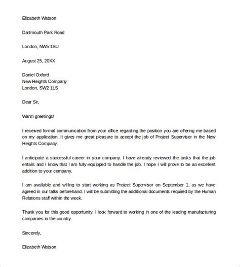 sample job acceptance letter templates   ms word