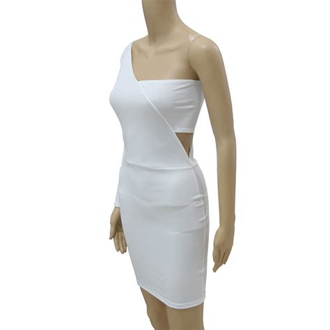 White One Shoulder Bodycon Dress Romoti