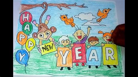 Diy Easy Happy New Year Drawing For Kids Youtube