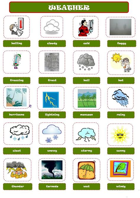 weather pictionary worksheet  esl printable
