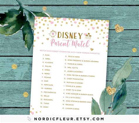 Disney Baby Shower Games Disney Parent Match Game Printable Etsy
