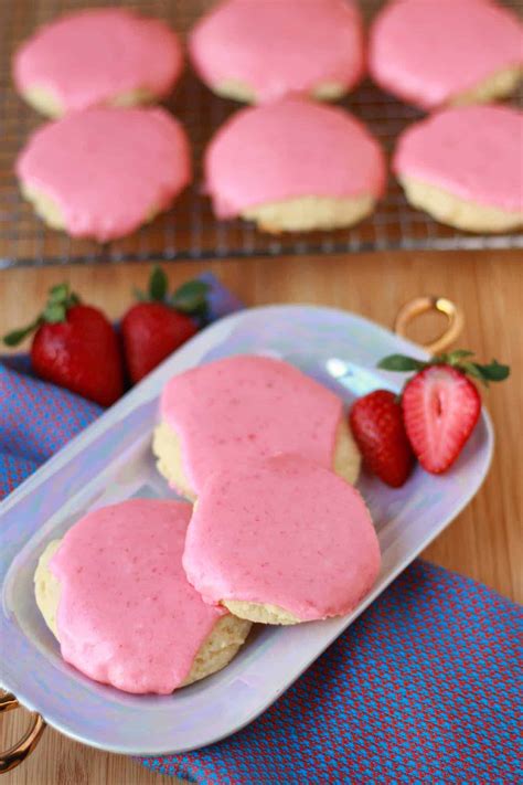 Soft Sugar Cookies With Fresh Strawberry Icing Celebrating Sweets