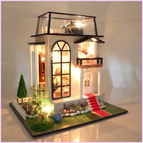 Diy Doll House Miniature With Furnitures Led Light Wooden Dollhouse