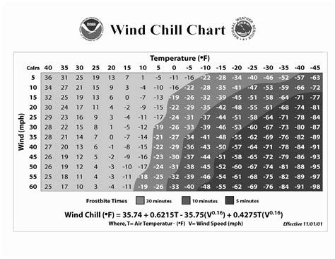 Wind Chill Chart Printable Printable World Holiday