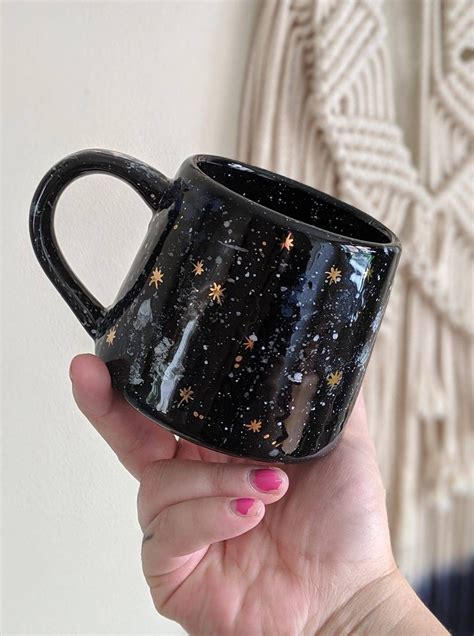 Galaxy Mug Black Night Sky Mug Galaxy Art Gold Starry Sky Mug Cup