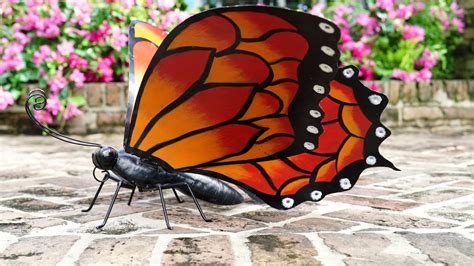 Hand Painted Orange Metal Monarch Butterfly Outdoor Sculpture Youtube