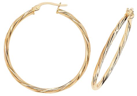 9ct Yellow Gold 2mm Twisted Tube Hoop Earrings 10mm 15mm 20mm 25mm 30mm