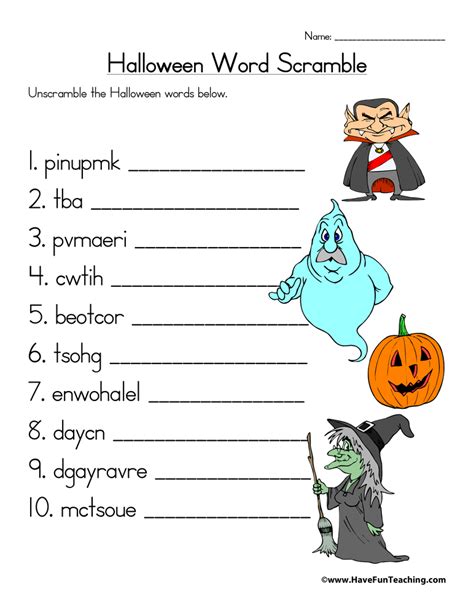 She also has hundreds of preschool themes to use throughout the year that include printables, songs, games, and poetry. Halloween Word Scramble Worksheet • Have Fun Teaching