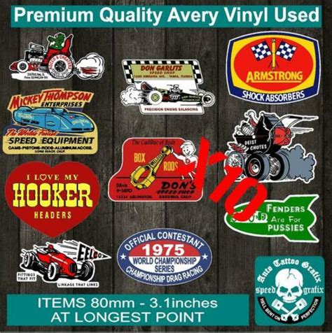 Vintage Hot Rod Decal Sticker T Pack X10 Car Toolbox Garlits Rocco