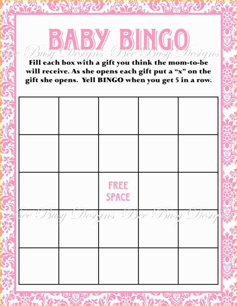 Free Baby Shower Bingo Blank Template Of Printable Pink Damask Baby