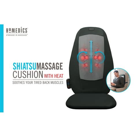 homedics shiatsu massage cushion with heat sbm 115h 2 3 massage zones black grey walmart