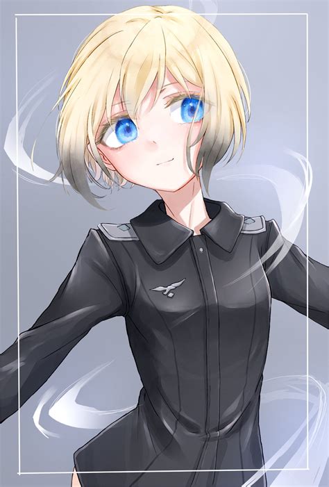 Safebooru 1girl Blonde Hair Blue Eyes Bob Cut Closed Mouth Commentary