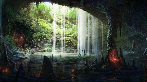 Wallpaper : 1920x1080 px, cave, fantasy, underground, waterfall ...