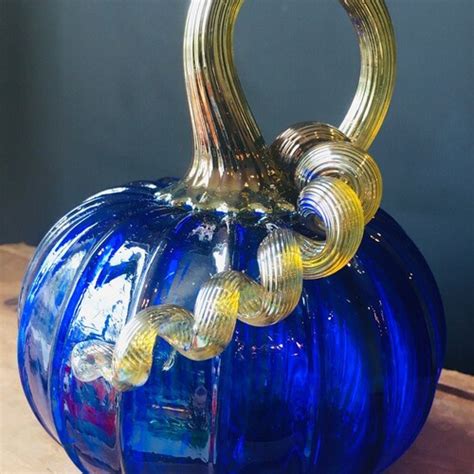 Cobalt Blue Jewel Tone Hand Blown Glass Pumpkin With Etsy