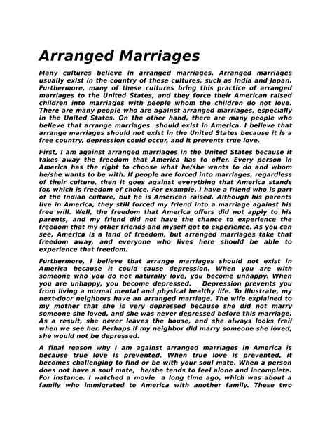 Argumentative Essay Arranged Marriages Many Cultures Believe In