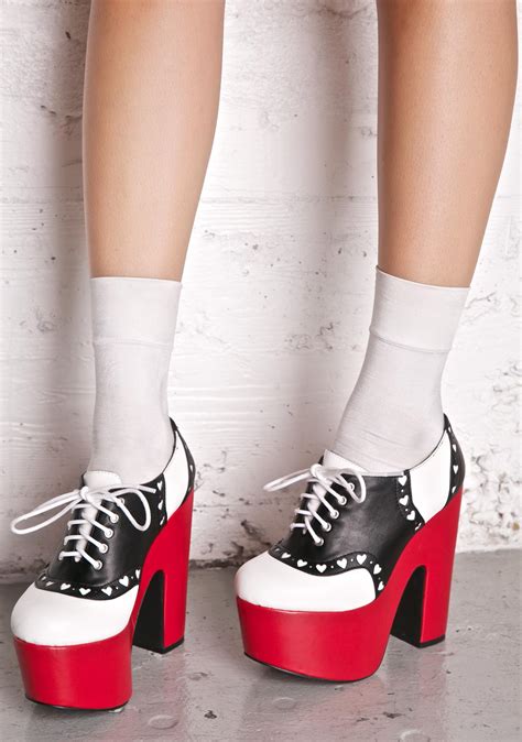 Red Black White Kawaii Oxford Platform Heels Dolls Kill