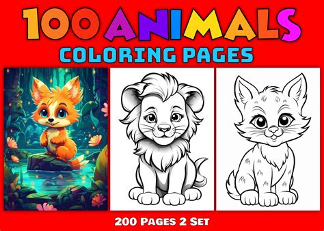 100 Animals Coloring Pages With Cover Graphic By Simran Store