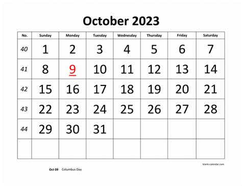 Free Download Printable October 2023 Calendar Large Font Design