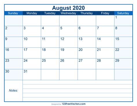 Free Blank Printable August Calendar 2020