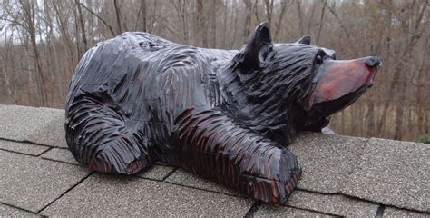 Chainsaw Carved Roof Accent Black Bear Unique One Of A Kind Cedar