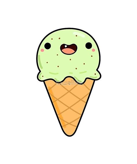 Kawaii Mint Chip Ice Cream Cone By Kawaiilife Redbubble Cool Small Drawings Sweet Drawings