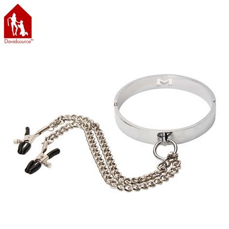 Davidsource M Letter Metal Neck Collar With Clothespin Nipple Clamps Lockable Restraint Kit