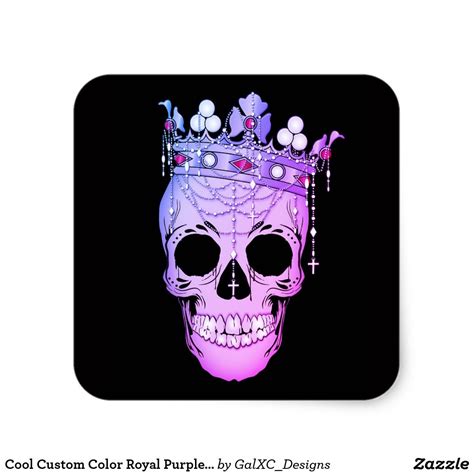 Cool Custom Color Royal Purple King Skull And Cross Square Sticker