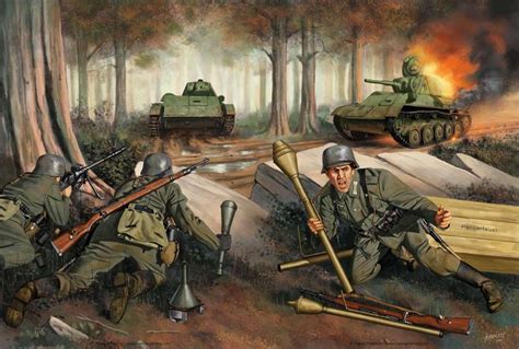 German Ambush Russian T 70s Military Drawings Military Artwork German