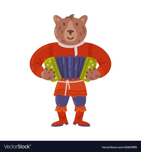 Bear In Russian Costume Playing Accordion Vector Image